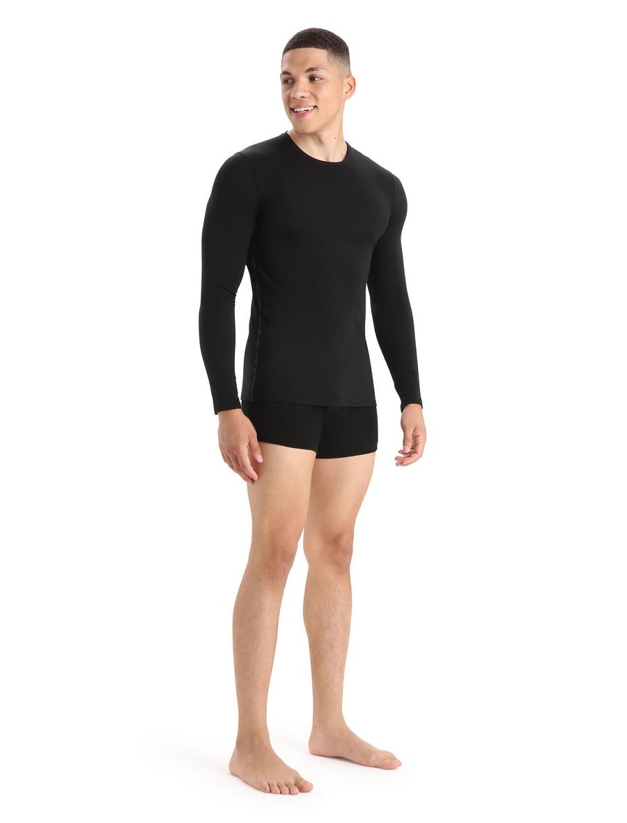 Black Men's Icebreaker Merino Anatomica Long Sleeve Crewe T-Shirt Underwear | USA 1292BEXC